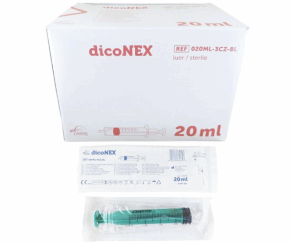 Strzykawki 3-częściowe DICONEX 20ml Luer lock zielony tłok (10szt)