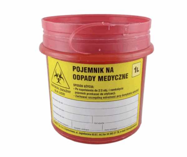 Pojemnik na odpady medyczne 1,0L PLASPOL Czerwony 1szt