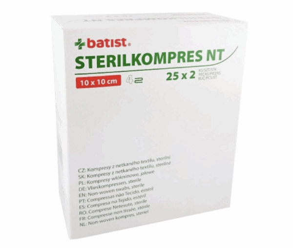 Kompresy BATIST STERILKOMPRES NT 10x10cm włókninowe sterylne 4-w (25 x 2szt.) PUDEŁKO