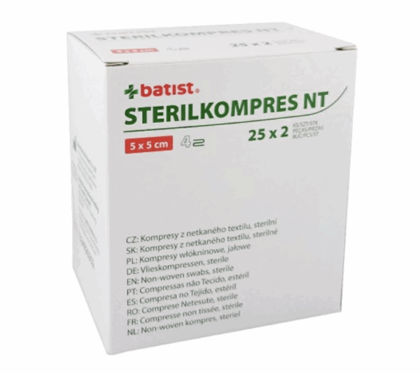 Kompresy BATIST STERILKOMPRES NT 5x5cm włókninowe sterylne 4-w (25 x 2szt.) PUDEŁKO