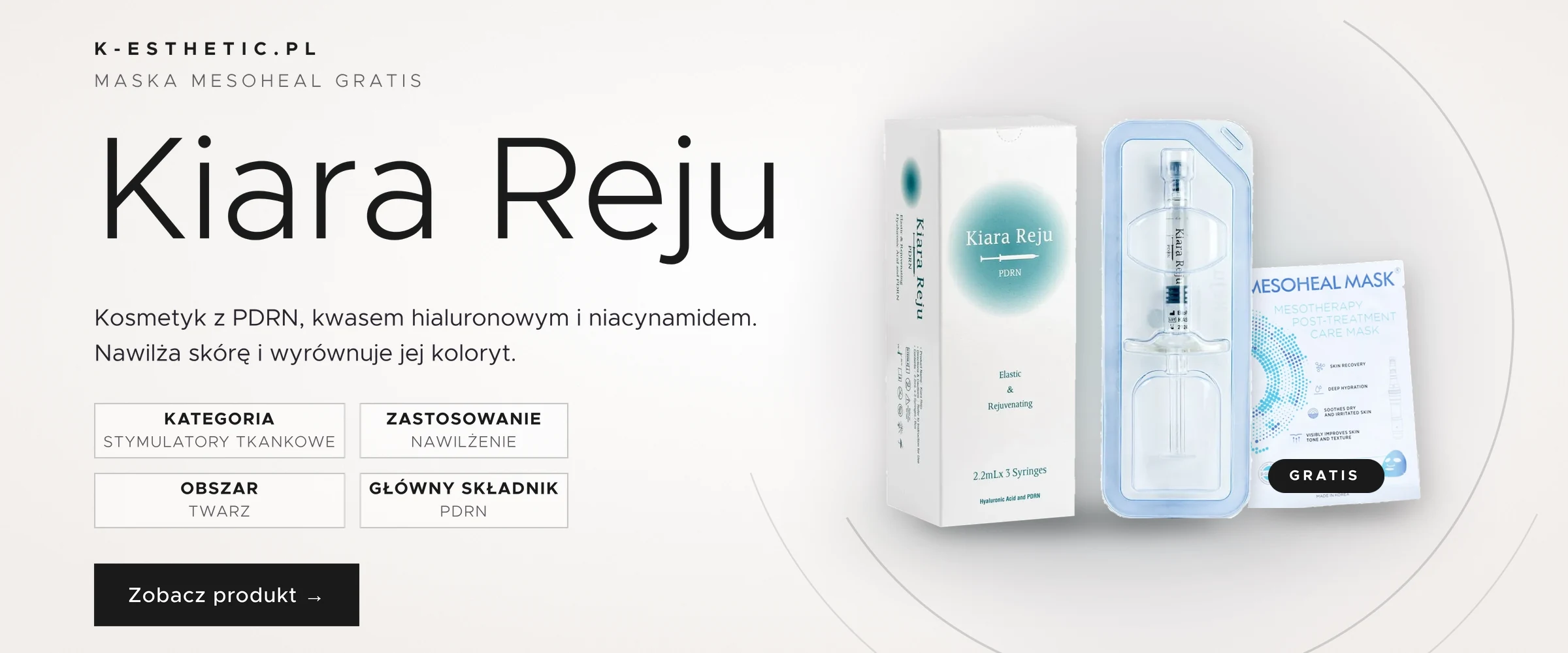 Kiara Reju PDRN Skin Booster z maską Mesoheal gratis. Kosmetyk z PDRN, kwasem hialuronowym i niacynamidem. Zobacz produkt.